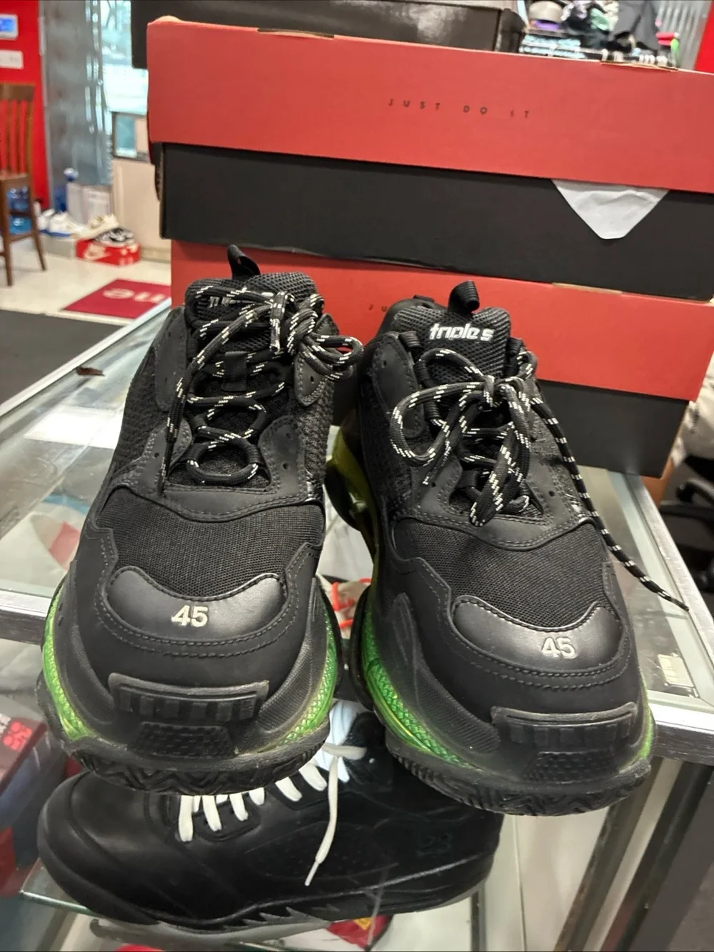 Balenciaga Triple S Clear Sole Black/Green Low Top Sneakers 541624W090N EUR 45